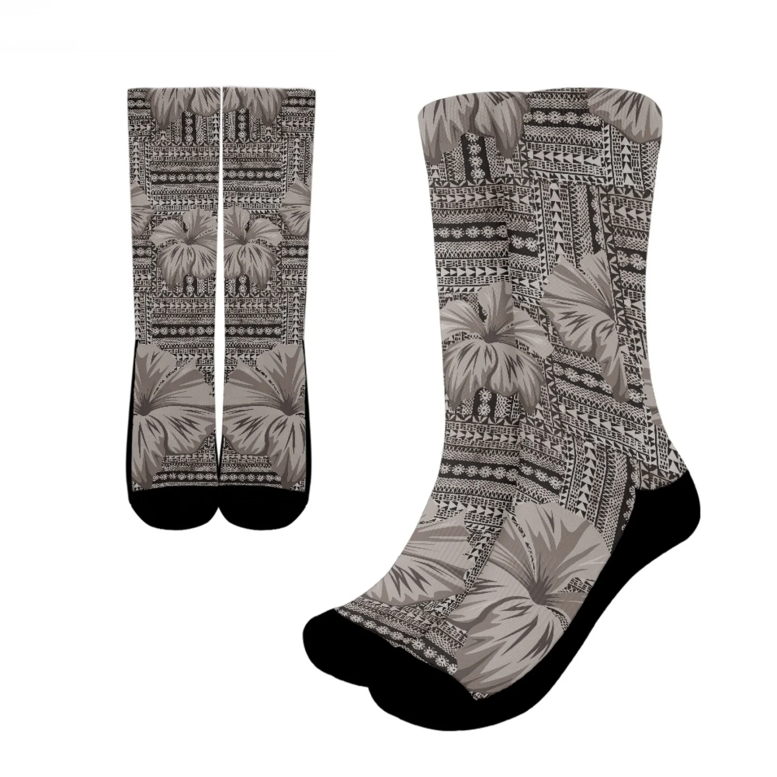 

Polynesian Tribal Tongan Totem Tattoo Tonga Prints Men Women Keep Warm Polyester Sports Socks Vintage Comfort Hibiscus Crew Sock