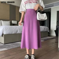 silk satin chiffon for women high waisted skirt 2022 women a line elegant skirts summer pink midi skirt new korean style clothes