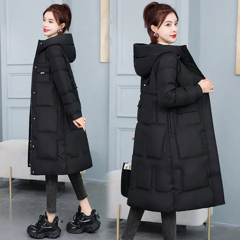 Winter Slim Hooded Parkas Jackets Women Thicken Warm Long Pockets Zipper Cotton Padded Coats New 2023 New Femme Tops S91