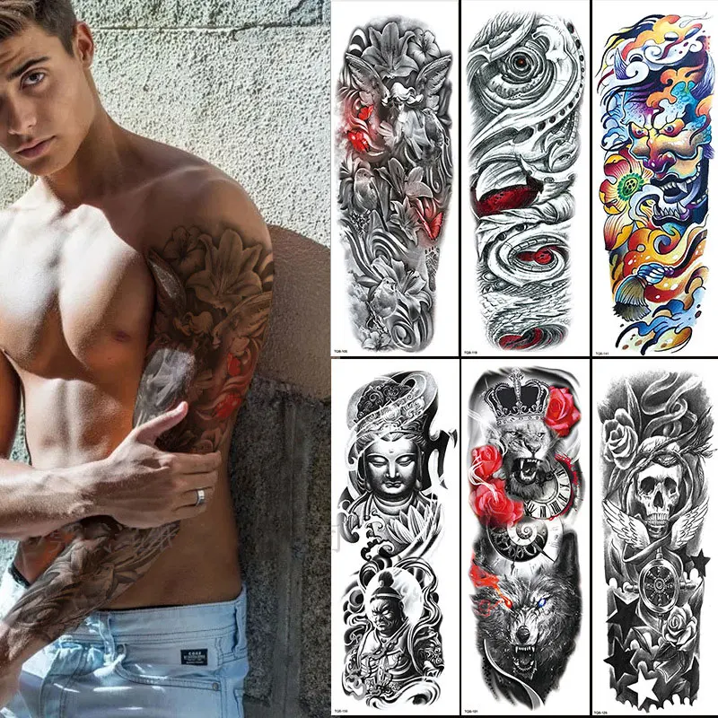

Waterproof Temporari Tattoo Sticker For Men Death Skull Henna Skeleton King Animal Arm Leg Tatoo Pattern Fake Tattoo for Woman