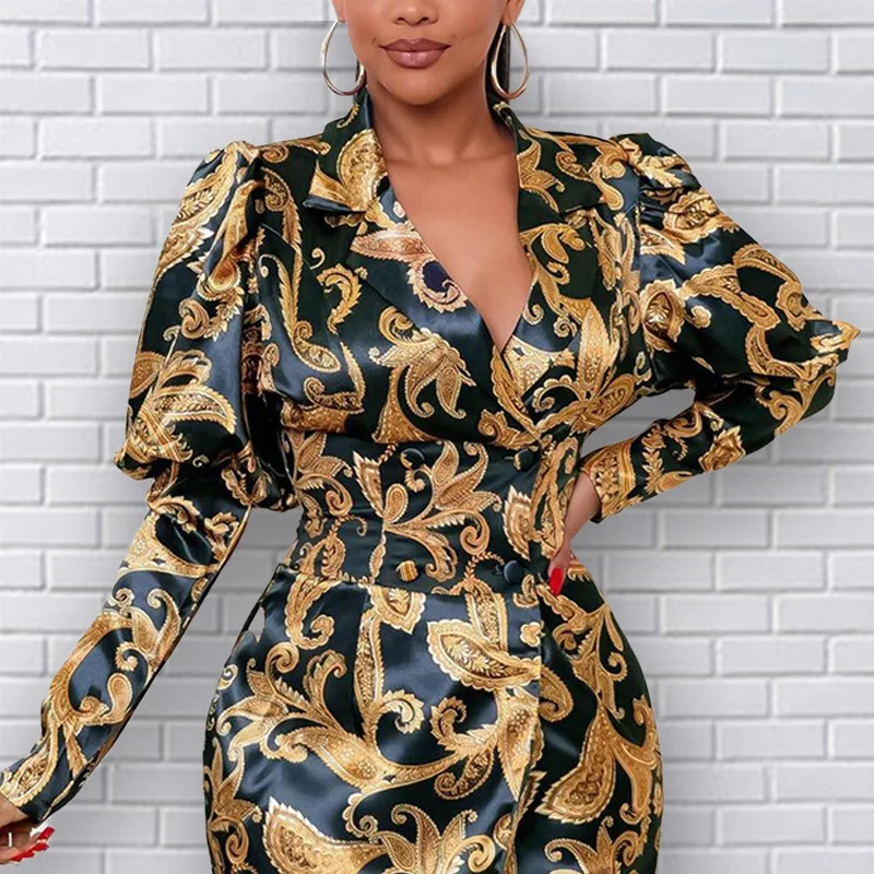 2022 Autumn/Winter Retro Print Tie Dye Women's Blazer Fashion Long Sleeve Office Sexy Ladies Casual Y2K Western Fit Dress Jacket