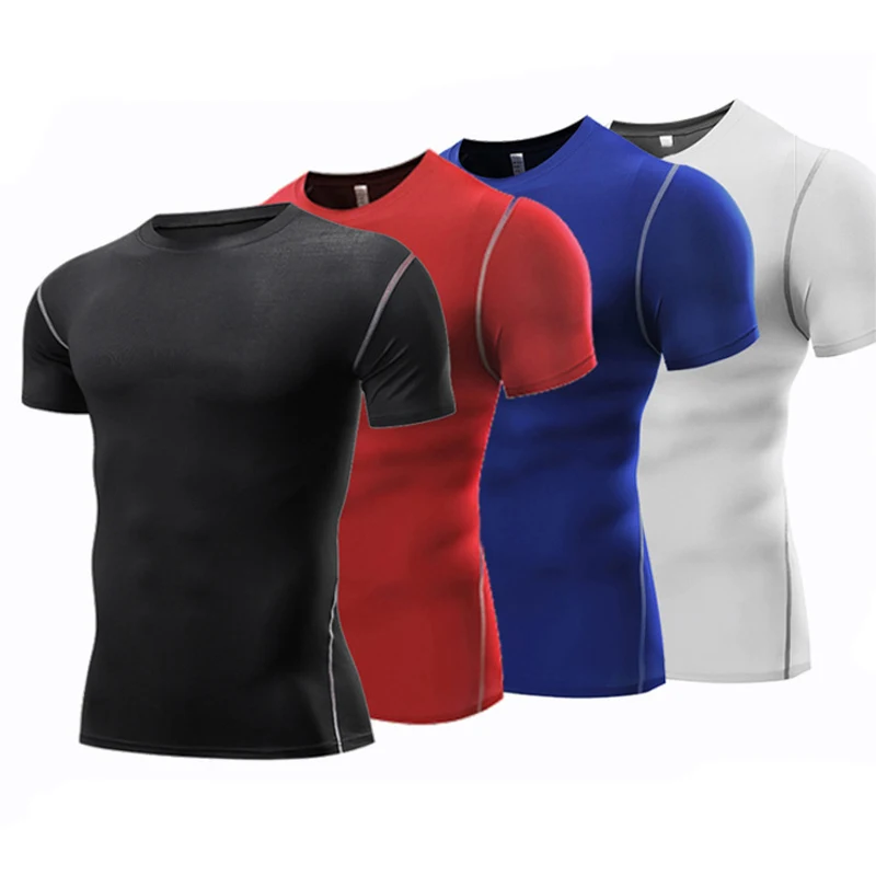 

Футболка мужская быстросохнущая с коротким рукавом, спортивная одежда, облегающая однотонная эластичная, 1 шт., на лето