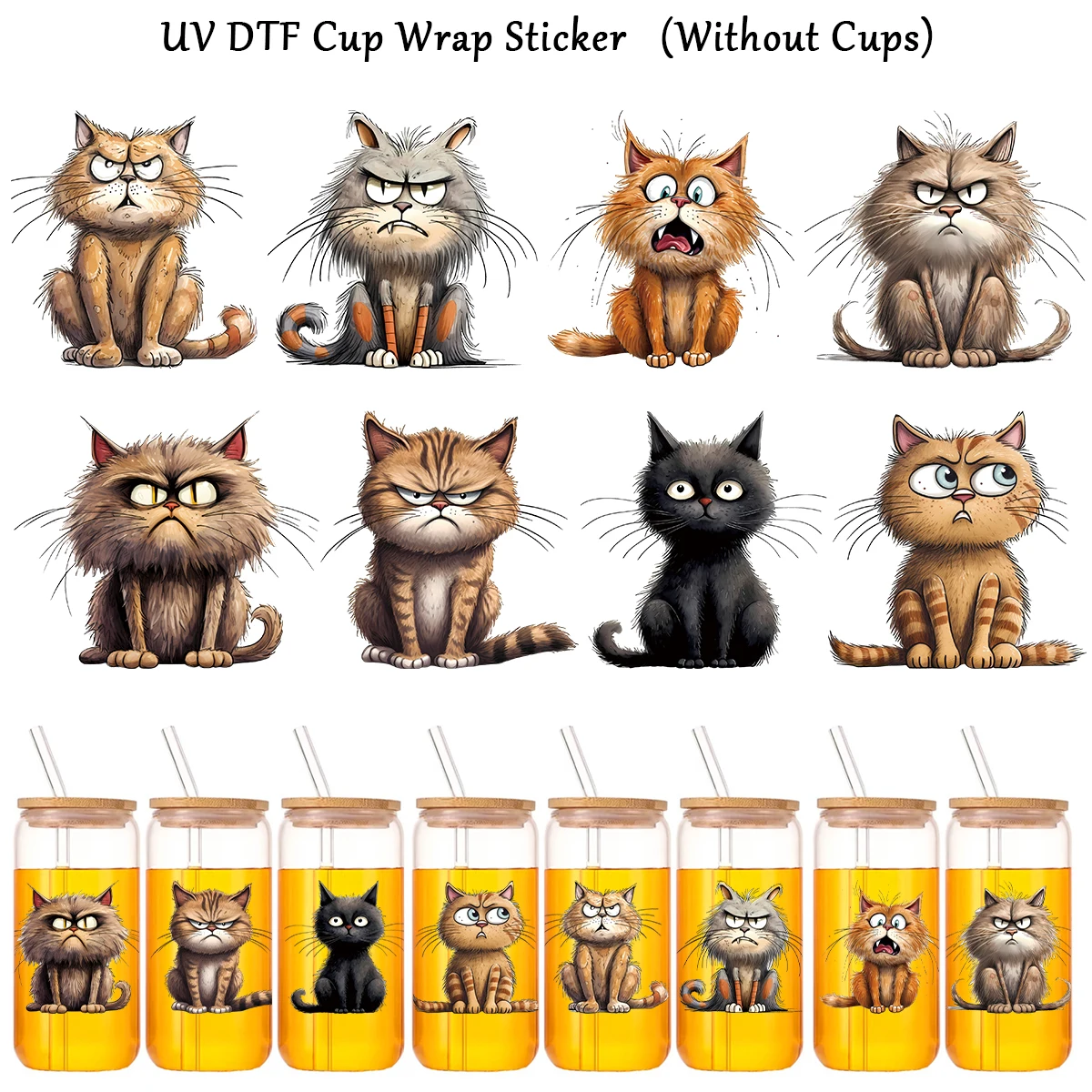 8 шт. наклейки с забавным котом водонепроницаемые самоклеящиеся для