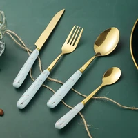 16pcs ceramic handle cutlery set stainless steel dinnerware knives forks coffee spoons flatware set kitchen dinner tableware