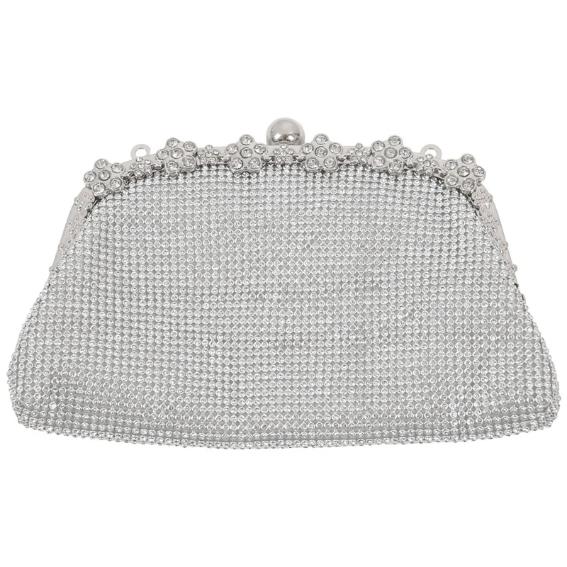 

New Diamonds Chain Evening Bag Silver Wedding Bags For Bride Women Messenger Party Handbag Elegant Clutch