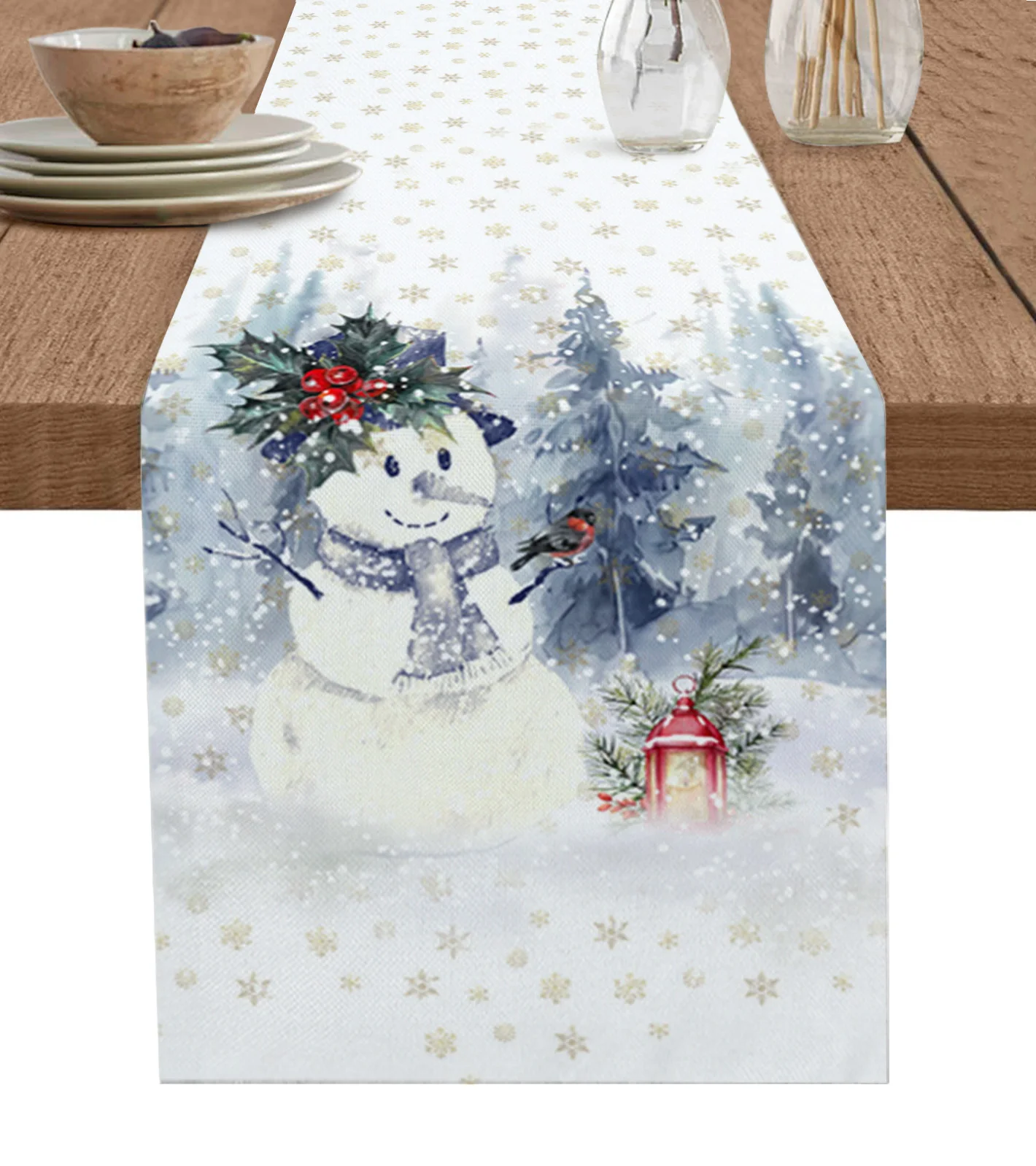 

Christmas Snowflake Bird Snowman Table Runner Christmas Dining Table Decor Linen Table Runners Wedding Decor Table Cloth