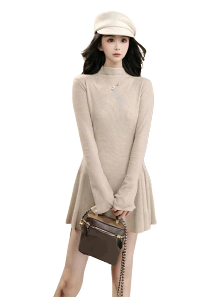 Black Knitted dress Women's Autumn and Winter 2024 New Wear Coat Inner wear Bottoming Tight Waist Dress