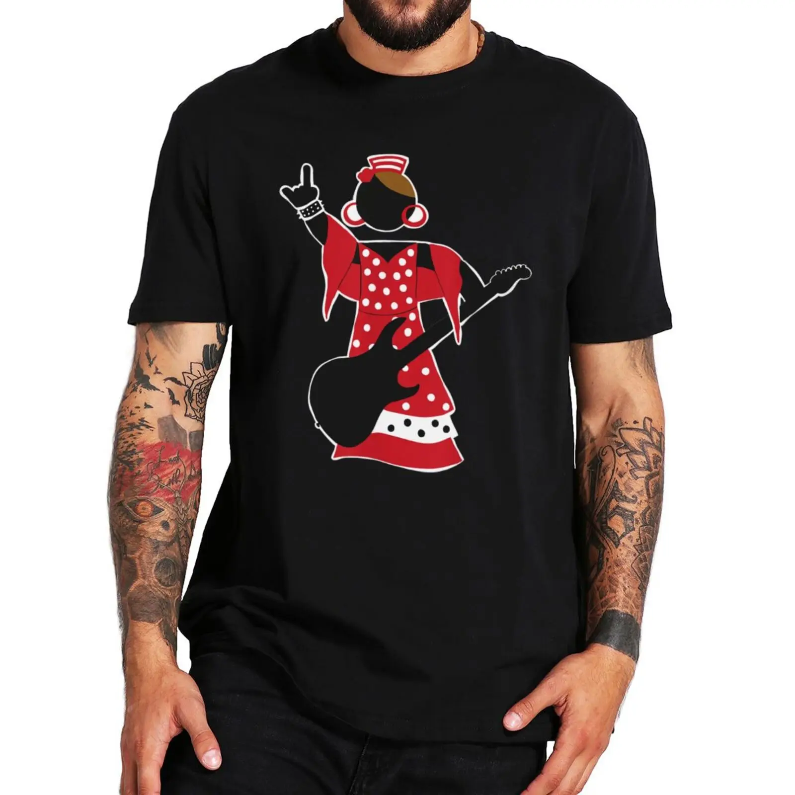 

Rocker Girl With Sevillana Dress T-Shirt Vintage Punk Metal Rock Music Lover Essential Tee Tops 100% Cotton For Men Women