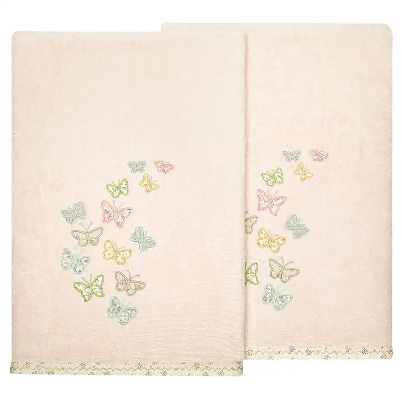 

100% Turkish Cotton Mariposa 2PC Embellished Bath Towel Set