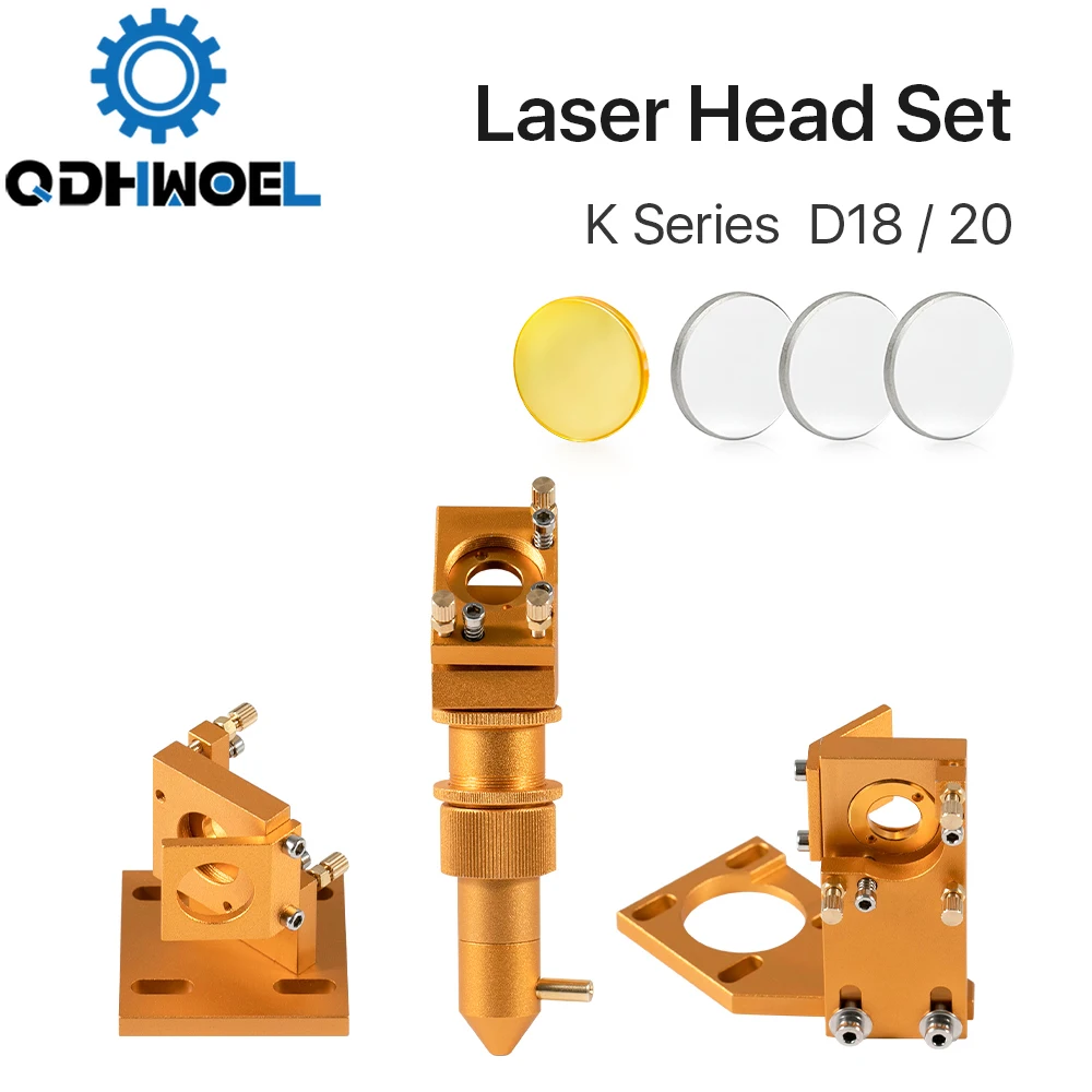 

QDHWOEL K Series CO2 Golden Laser Head Set Lens Dia12/18/20mm Mirror Dia 20mm for 2030 4060 K40 Laser Engraving Cutting Machine