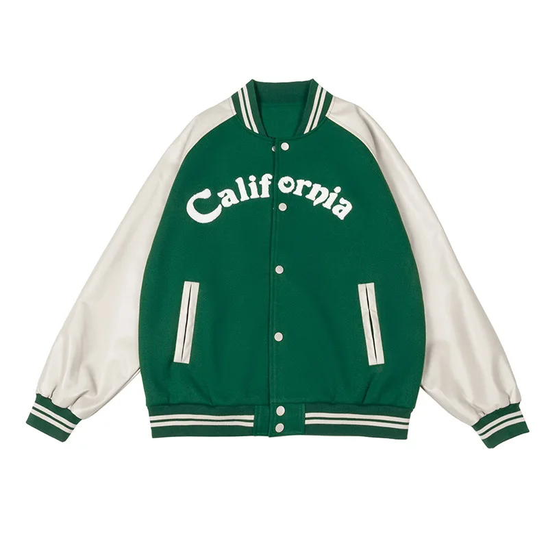 

Vintage PU Leather Long Sleeve Jacket Men Varsity Jacket Oversized Women Baseball Jersey Casual Loose Coat Spring Autumn Coats