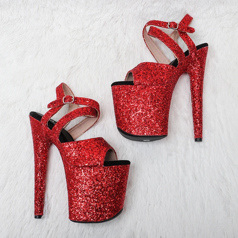 Leecabe 20cm/8inches  Beautiful RED Glitter Pole dancing shoes  High Heel platform Pole Dancing Shoes
