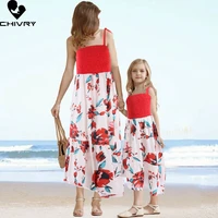 new mother daughter summer dresses sleeveless floral patchwork beach dress mom mommy and me maxi dress family matching outfits