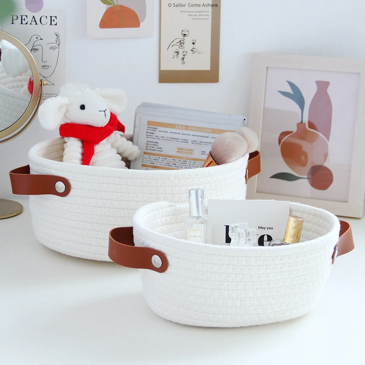 

Northern Europe Storage Baskets Fashion Desktop Dustproof Cosmetic Sundries Organizer Household Key Dustproof Container Items