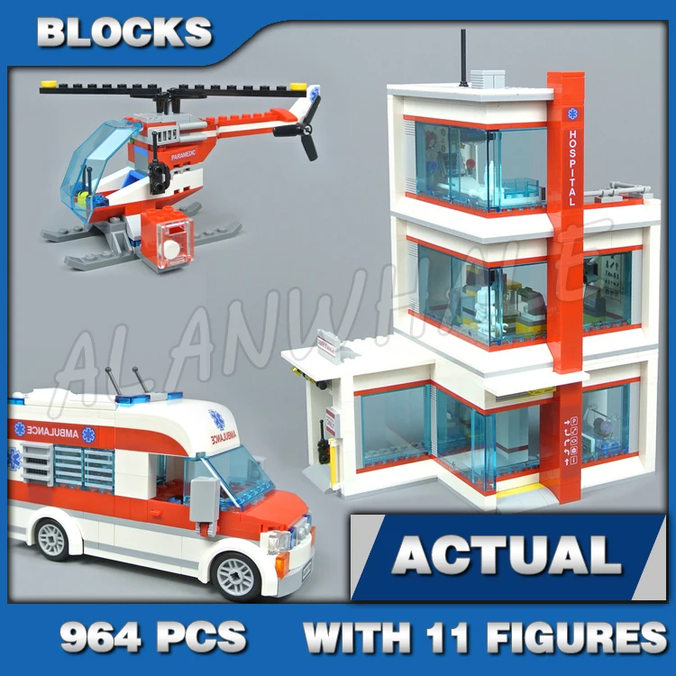 

964pcs Urban City 3-level Hospital Ambulance Copter Fuselage Helipad 02113 Building Blocks Set Bricks Compatible with Model