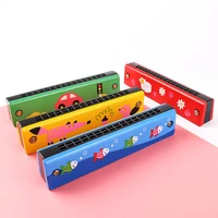 16 holes children harmonica wooden double row blowable harmonica cute cartoon pattern beginner kids musical educational toys