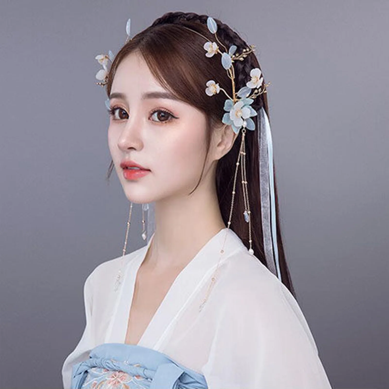 Цветочные повязки для женщин Hanfu подходящие винтажные кисточки аксессуары волос