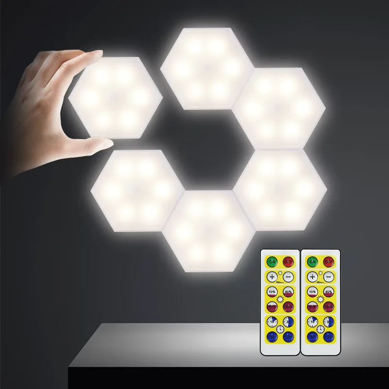 

LED Hexagonal Lights Creative Quantum Lamp Remote Control Timing Dimmable for Bedroom Staircase Hallway Wall Decor Nightlight