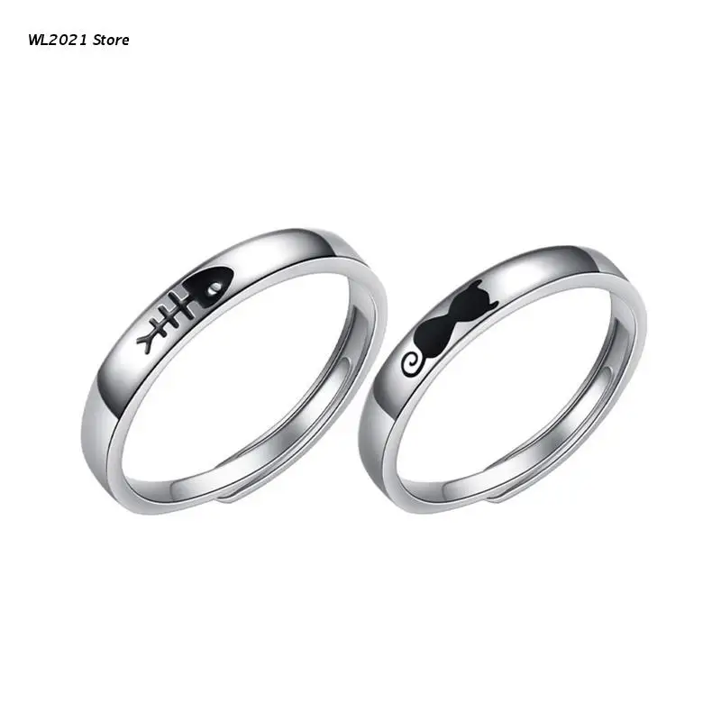 

2 Pcs Japanese and Korean Simple Fish Rings Copper Couple Rings Student