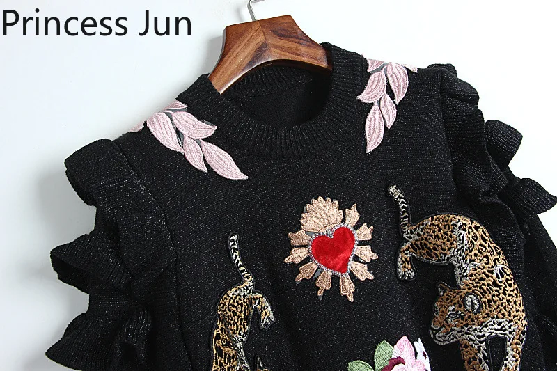 Женский винтажный свитер в дворцовом стиле пуловер с цветочной вышивкой и