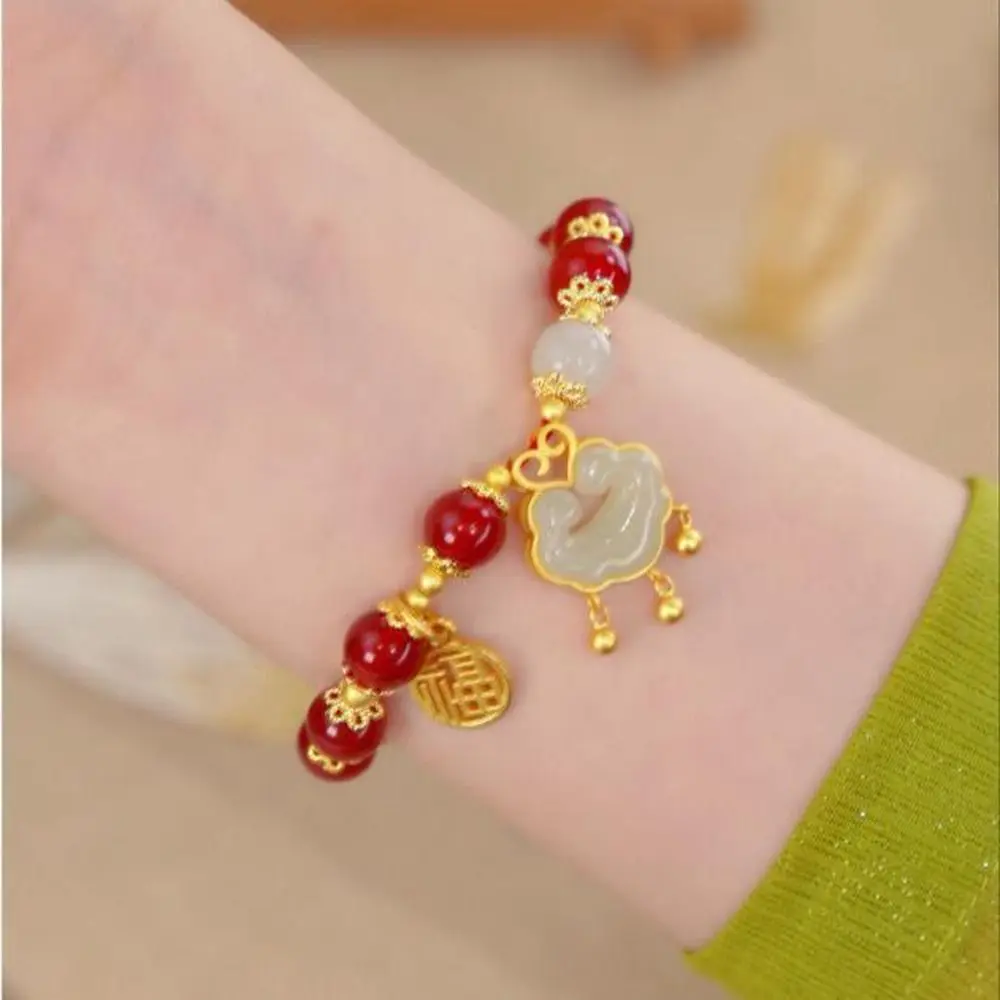 

Clouds Handmade Double-deck Imitation Hetian Jade Women Bracelet Braided Bracelet Chinese Style Bracelet Hand Rope