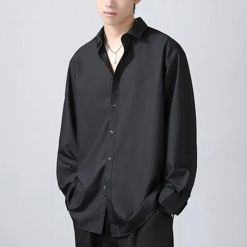 

Новая свободная повседневная цветная рубашка на пуговицах с лацканами, весна 2023, свободная однотонная Одежда большого размера, топы, рубашка, универсальная модная мужская рубашка в Корейском стиле