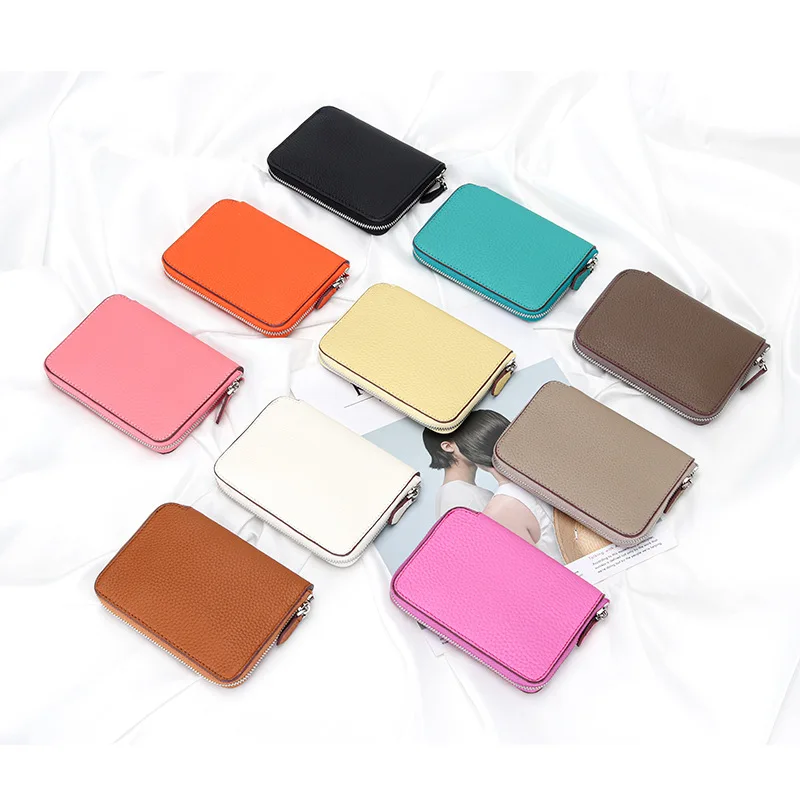 First Layer Cowhide Coin Purse Ladies Leather Zipper File Bag New Multi-card Slot Card Sleeve New Gift Village Color Durable