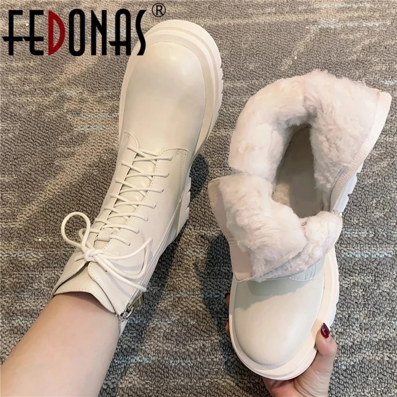 

FEDONAS/осенне-зимние повседневные теплые шерстяные женские ботильоны; Обувь из натуральной кожи на платформе; Женские модные ботинки в байкер...