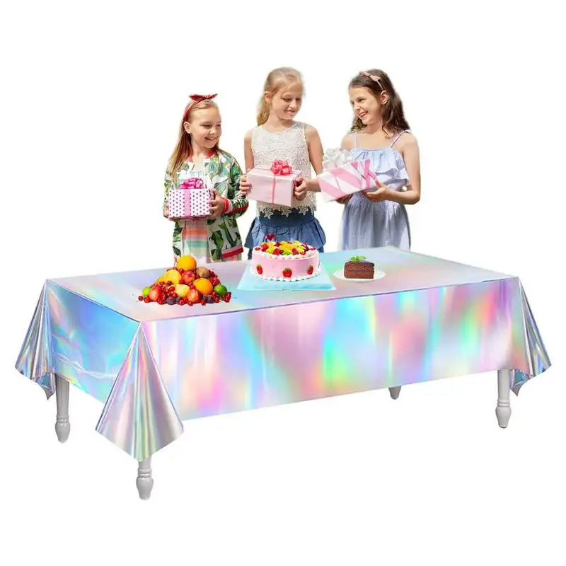 

Iridescence Laser Tablecloth Table Cover Happy Birthday Party Decortion Kids Baby Shower Tablecloth Supplies Wedding Decor