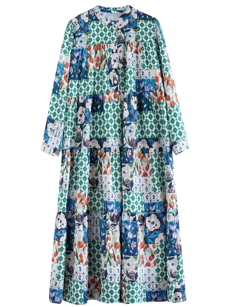 Женское плиссированное платье-трапеция с длинным рукавом свободного покроя