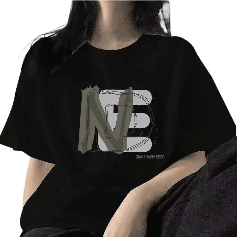 Pure Cotton Short Sleeves T-Shirt Women's Loose-Fit Summer New Style Shoulder Sensibility Heavy Couple Top Crew Neck Design