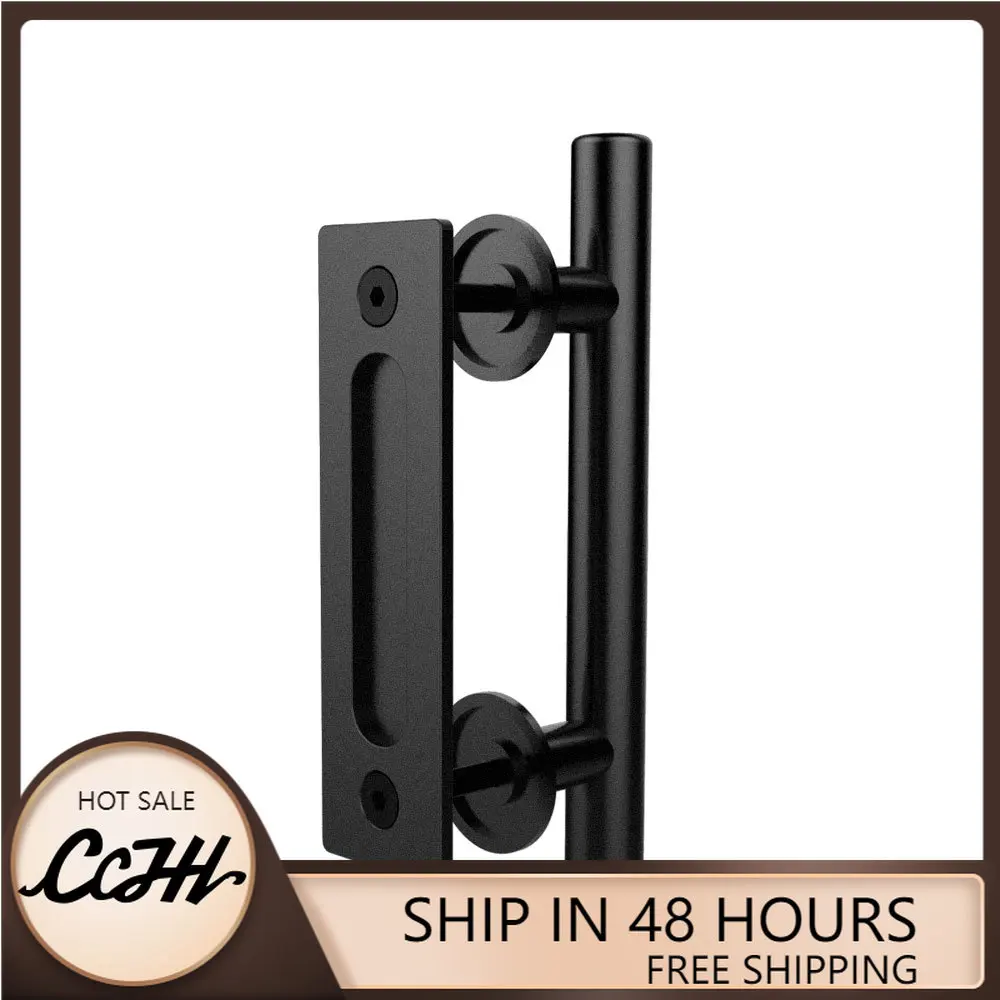 

CCJH Pull Handle Black Sliding Barn Door Kit Wooden Door Handle Heavy Duty Basic Style Overall Length 24/30 cm Heavy Duty
