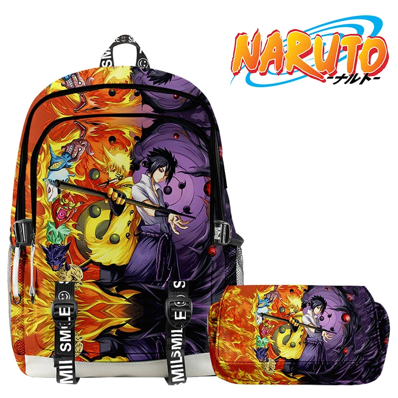 36 Styles Backpack + Pencil Case NARUTO Anime Children Backpack Boy Girls Double-deck Backpack Set Teenager Waterproof Schoolbag