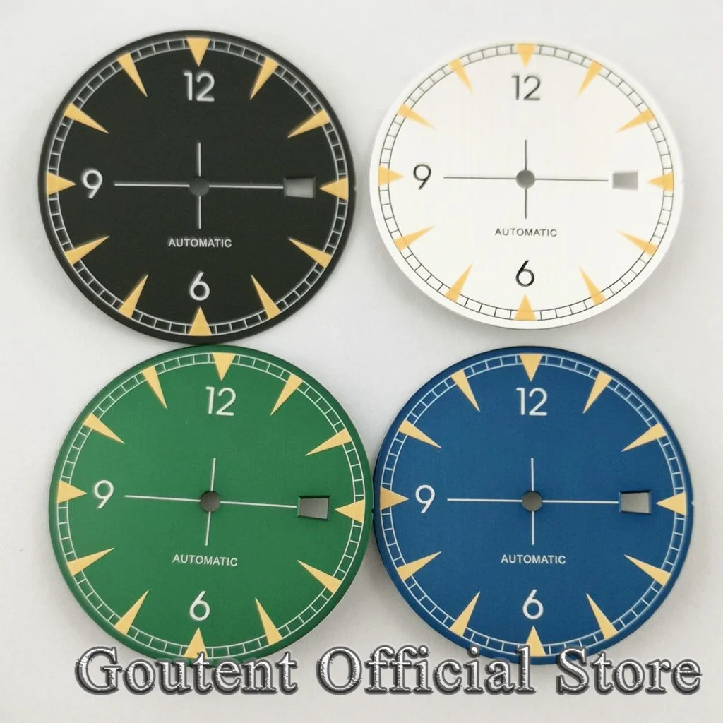 

Циферблат Goutent 33,5 мм, черный, белый, зеленый, синий, стерильный циферблат, зеленые светящиеся аксессуары для часов NH35 с автоматическим механизмом