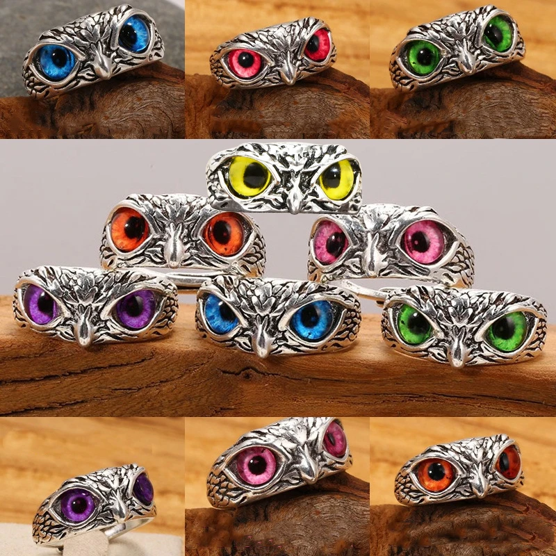 

YADELAI Charming Fashion Owl Ring Vintage Man and Women Alloy Blue Eyes Owl Ring Versatile Argent Adjustable Creativering Ring