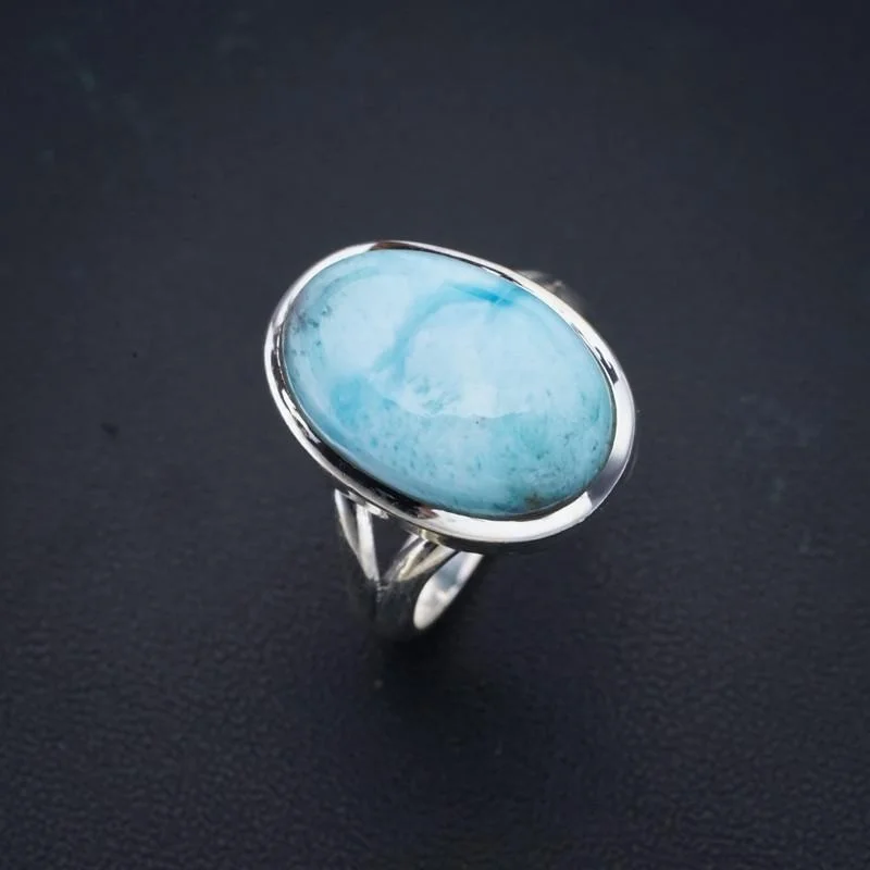 

StarGems натуральный Ларимар ручной работы 925 пробы Серебряное кольцо 8 F0825