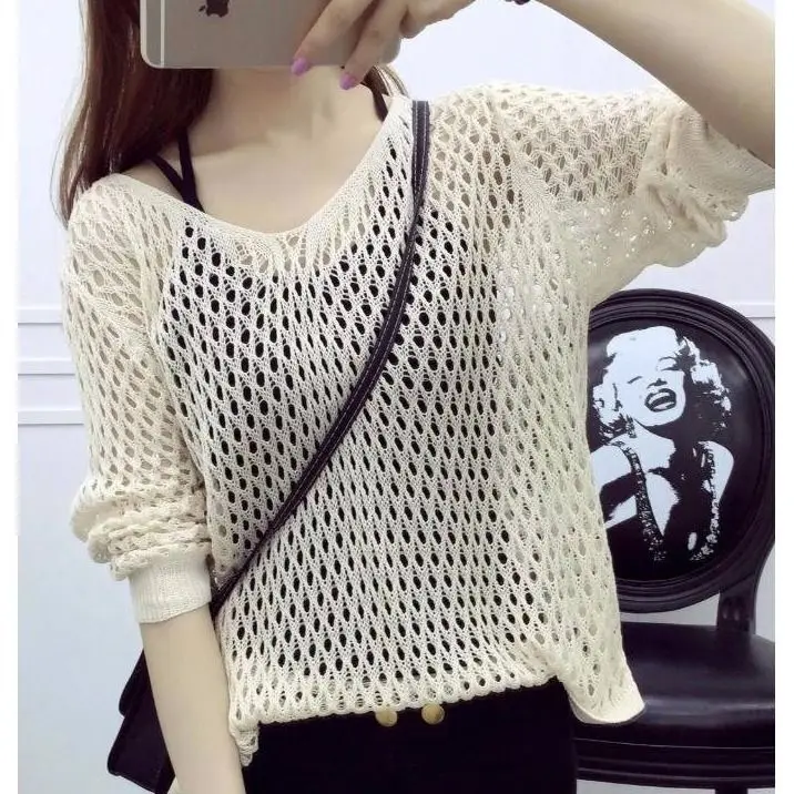 

Sexy Hollow Out Sweaters Women Loose Long Sleeve Pullovers Y2K Vintage Jumpers Autumn Crewneck Smock Tops Grunge Fairy elegant