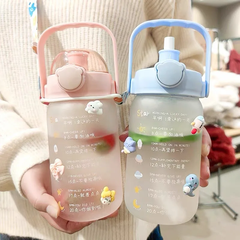 Creative Frosted Straw Glass Water Bottle Portable Portable Bouncing Cover Cup Girl Couple Summer Drinking Water Target Cup