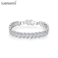 luoteemi multicolor leaf shape bracelet for women girls wedding banquet silver color cubic zircon fashion jewelry bijoux gifts