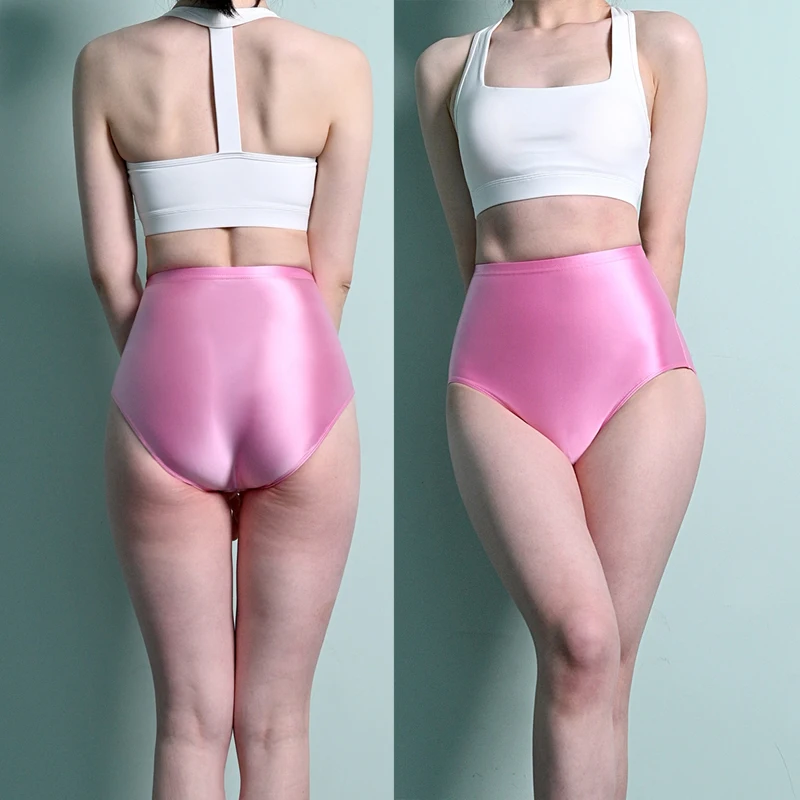 

sexy gloss Bikini Bottoms with Buttocks Silky high waist shorts Tights Underpants Oily swimming trunks MEN underwear plus size