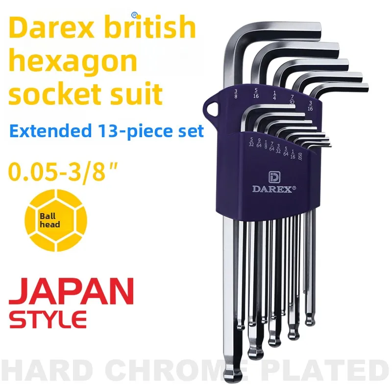 Фото Набор шестигранных ключей DAREX с шаровым наконечником и коротким хвостовиком, 7/9 предметов, профессиональный, для механиков №2