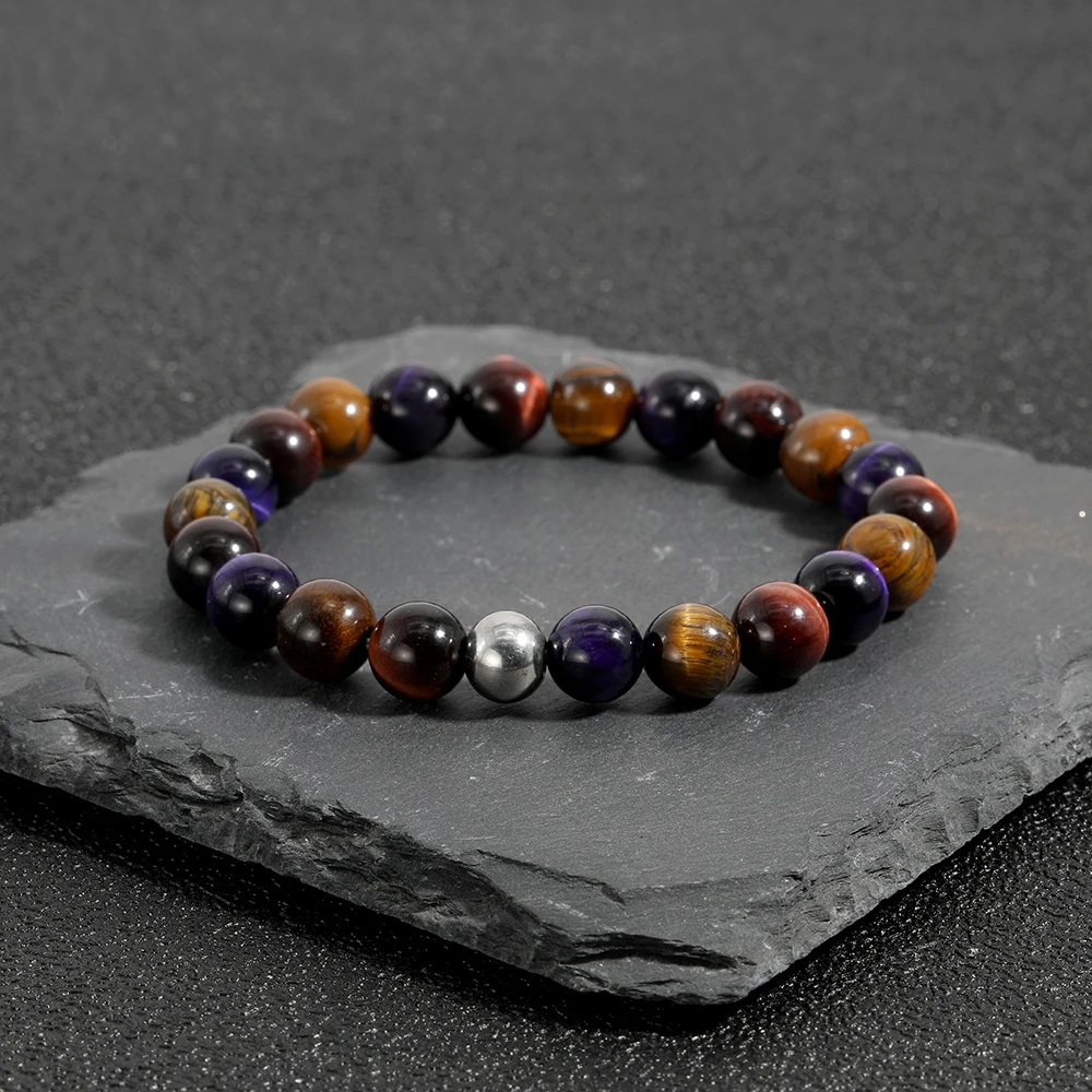 OAIITE 8 мм натуральный желтый фиолетовый красный три цвета тигровый глаз чакра