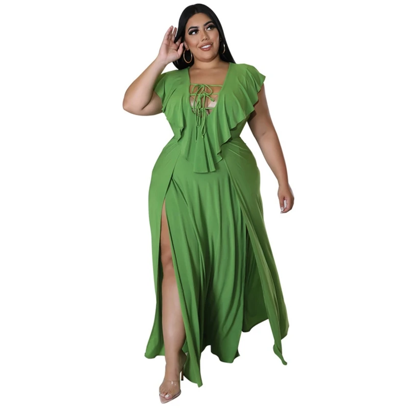 

Womens Strappy Deep V-Neck Slim Maxi Long Dress Summer Sleeveless Sexy Side High Split Solid Color Flowy Evening Gown