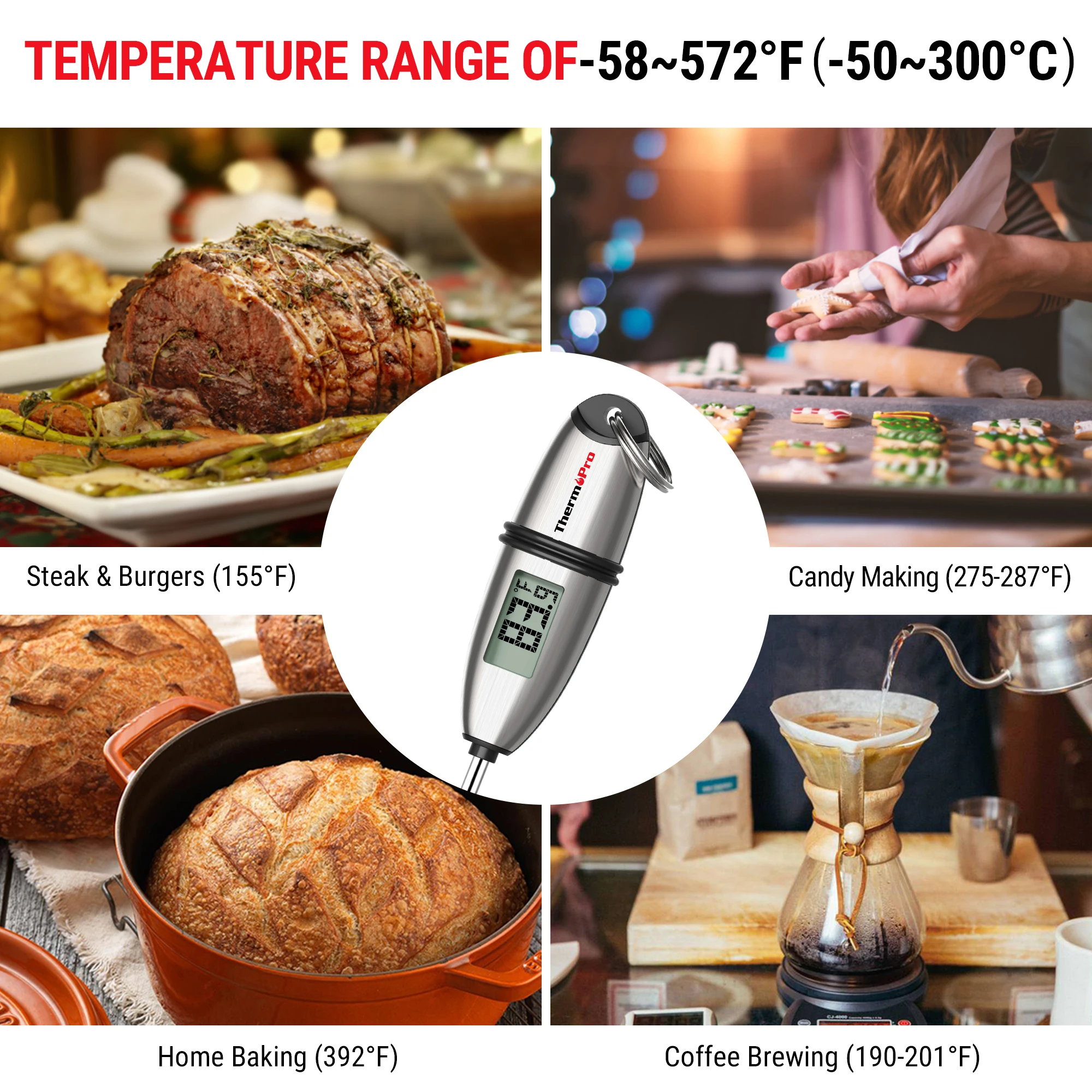ThermoPro TP02S Instant Reading Digital Food Cooking Kitchen Thermometer For Grill Barbecue Long Probe images - 6