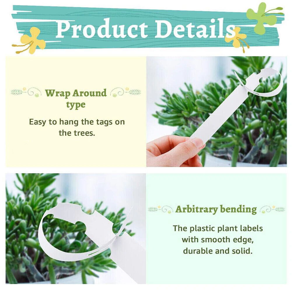 

200pcs Plant Labels Gardening Label White Flower Ring Set Waterproof Signs Flexible PVC Plastic Garden Tag Nursey Plant Marker