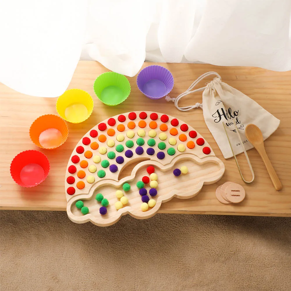 New Rainbow Wood Plate Ball Clamping Toy Wooden Montessori Toys Educational For 3-6 Years Sensory Toys for Children