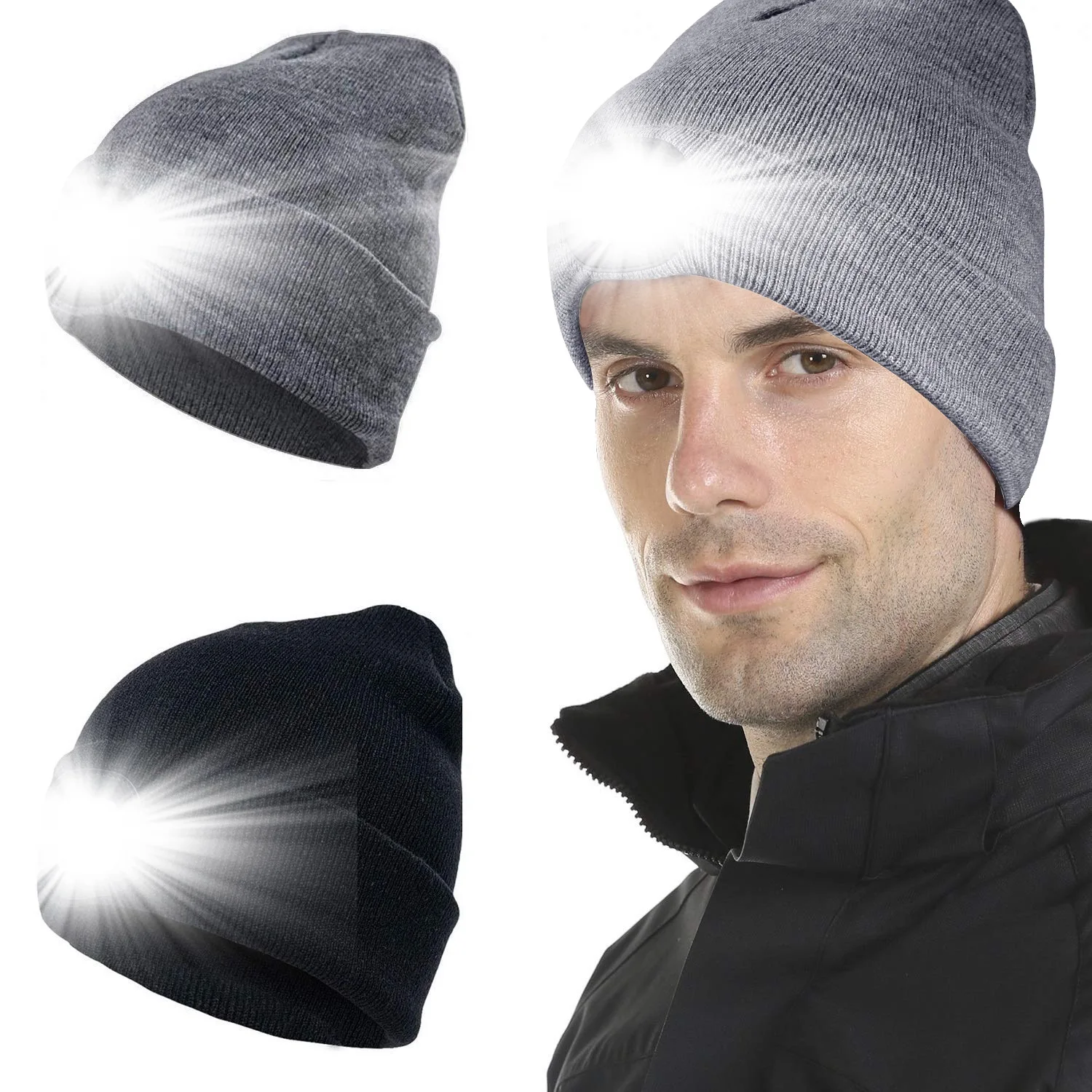 

Winter Warm Cold Protection Knitted Hat Led Headlamp Cap Night Hiking Fishing Glow Beanie Hats Unisex Outdoor Fashion Headlight