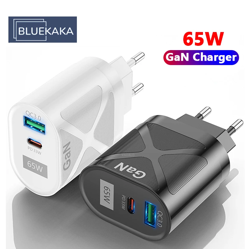 

BLUEKAKA 65W GaN USB Phone Charger PD QC 3.0 Fast Charging Quickly Charge Wall Charger EU/UK /US Ports