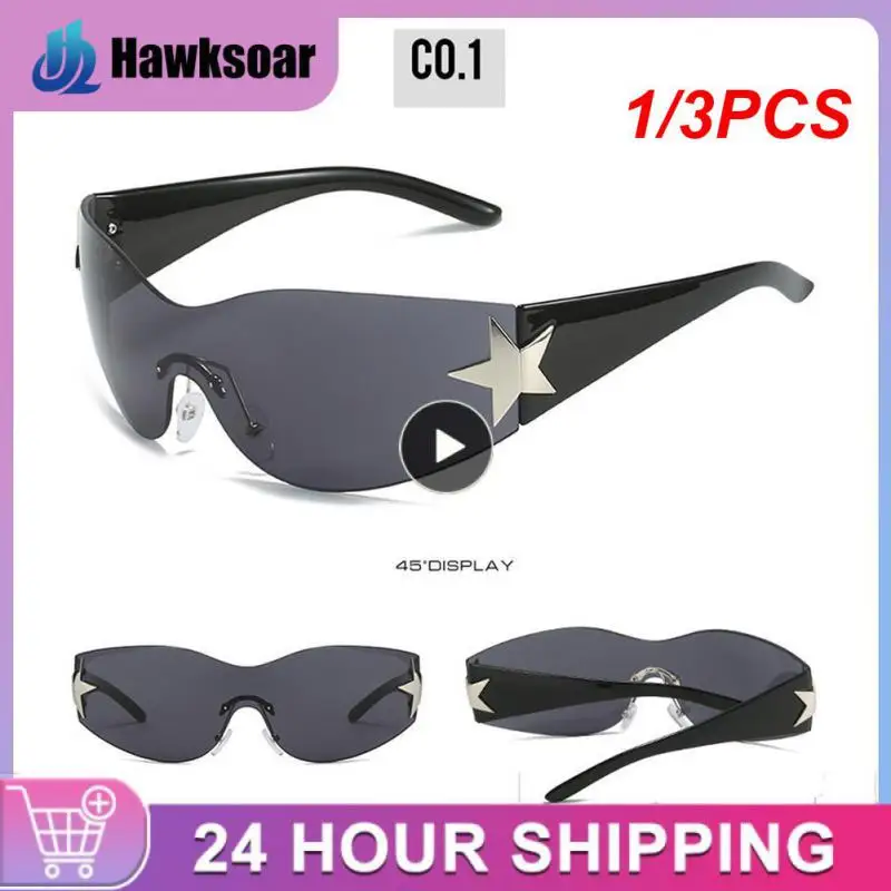 

1/3PCS Oversized Y2K Rimless Sunglass Women Men Trendy Wrap Around Sunglasses Punk One Piece Goggles Sports Sun Glass Shades