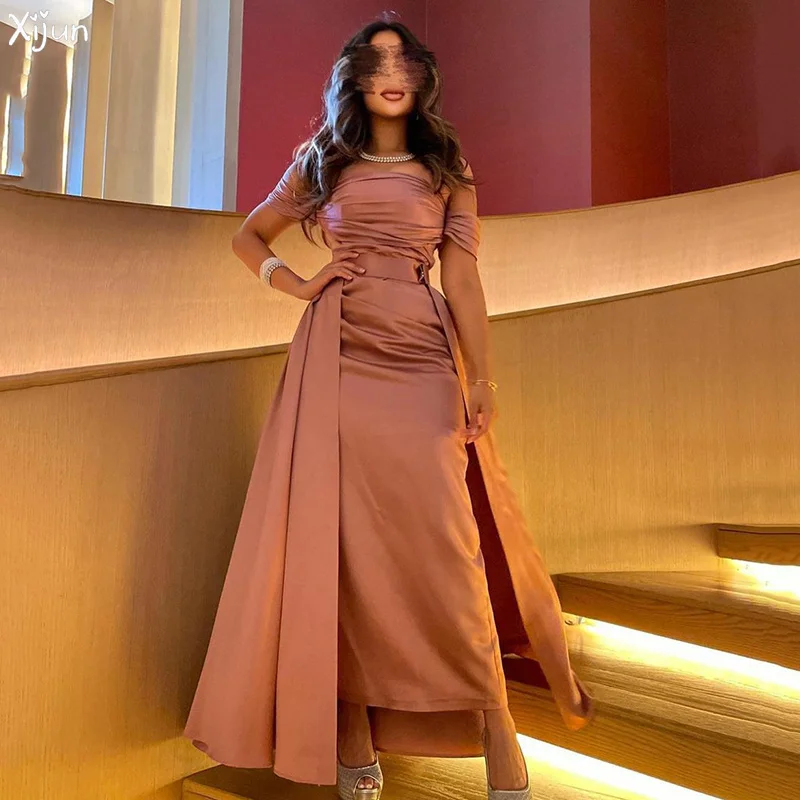 

Xijun розовые трапециевидные платья для выпускного вечера со съемным шлейфом вечернее платье без бретелек для женщин Саудовская Аравия Вечернее платье с открытыми плечами